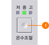 온수조절 버튼을 반복해서 눌러 저/중/고 중 원하는 온수온도를 선택하세요