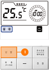 실내 표시가 나타날 때까지 난방버튼을 반복해서 누르세요