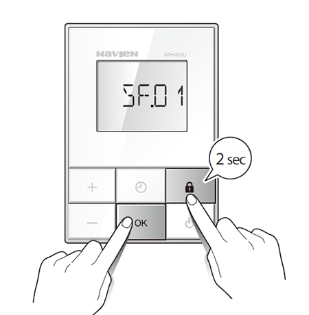 전원이 꺼진 상태에서 OK 와 잠금 버튼을 2초간 동시에 누르세요