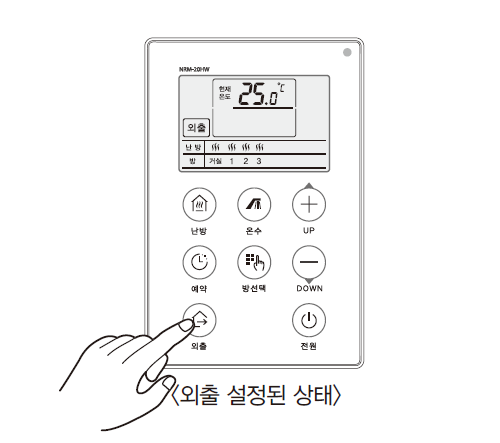 외출 설정-외출 버튼을 누르세요