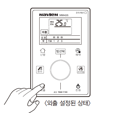 외출 설정-외출 버튼을 누르세요